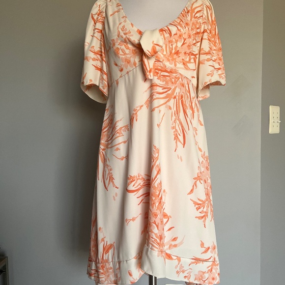 JOIE Floral Bow Detail Printed Short Sleeve V Neck A-line Hi-Lo Cocktail Dress - Picture 4 of 15